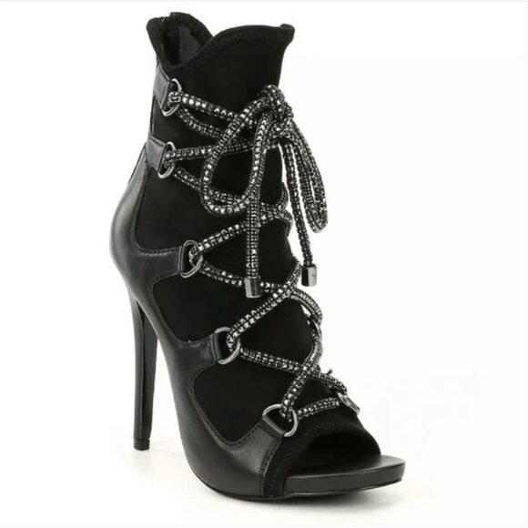 STEVE MADDEN Seductive Strappy Rhinestone Lace-Up Dress Leather Booties Size 7 - Picture 2 of 16